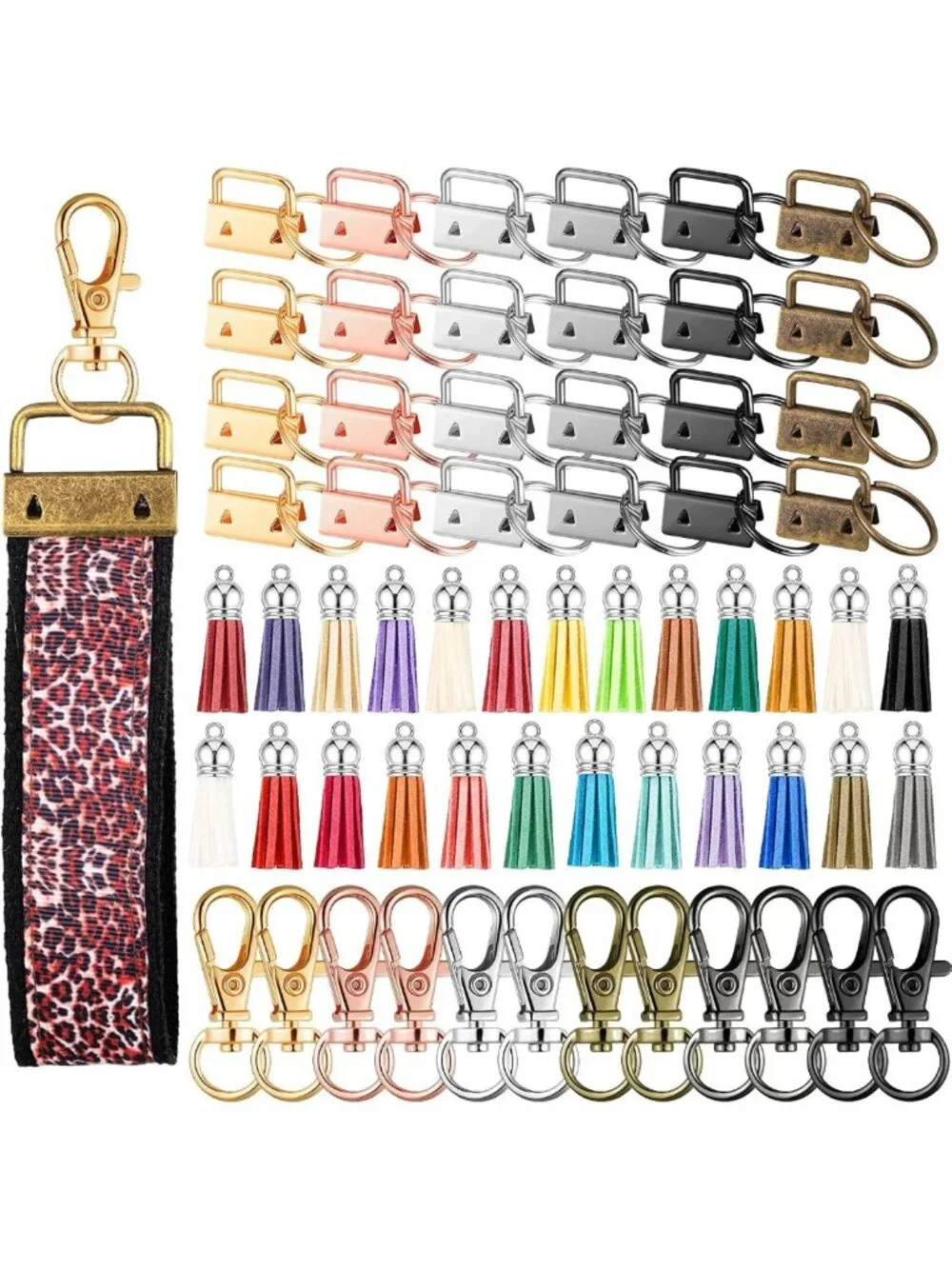 72-Piece Colorful Key Fob Hardware Set with Wristlets, Tassels & Snap Hooks